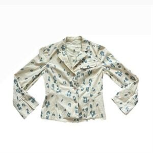 VTG Krizia Jeans Italy‎ Leopard Animal Print Stretch Denim Jacket-Size US 6